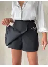 Kadın Tokalı Şort Etek Siyah S25449