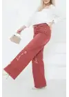 Kadın Yüksel Bel Püskül Detaylı Palazzo Jean Kot Pantolon