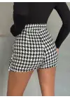 Kapaklı Kaşe Şort Etek Siyah Beyaz Kazayağı H261218