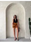 Kapaklı Şort Etek Camel S208