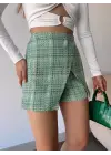Kapaklı Tüvit Şort Etek Yeşil