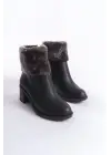 Katya Fermuarlı Ortopedik Taban Topuklu Kürk Detaylıkadın Bot  St - Siyah