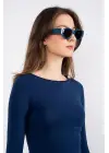 Kayık Yaka Uzun Kollu Bluz Lacivert Pt