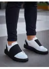 Tb-040  Terzi Bey Beyaz Cilt Siyah Yüksek Taban Lastikli Günlük Erkek Ayakkabı