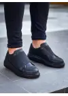 Tb-040  Terzi Bey  Siyah Cilt Siyah Yüksek Taban Lastikli Günlük Erkek Ayakkabı