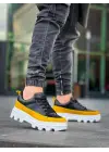 Tb-056 Terzi Bey Siyah Sarı Detaylı Beyaz Yüksek Taban Günlük Spor Ayakkabı