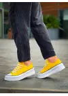KB-CX-3 Kuback Kısa Sarı Keten Beyaz Yüksek Taban Spor Ayakkabı