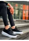 Tb-x155 Terzi Bey Siyah Cilt Siyah Süet Detaylı Beyaz Yüksek Taban Günlük Spor Ayakkabı