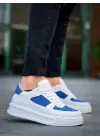 Tb-x8 Terzi Bey Beyaz Cilt Mavi Süet Detaylı Beyaz Yüksek Taban Günlük Spor Ayakkabı