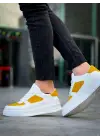 Tb-x8 Terzi Bey Beyaz Cilt Sarı Süet Detaylı Beyaz Yüksek Taban Günlük Spor Ayakkabı