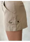 Kemer Detaylı Gabardin Şort Bej S25289