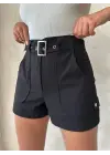 Kemer Detaylı Gabardin Şort Siyah S25289
