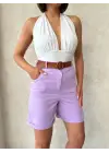 Kemerli Gabardin Şort Lila S25735
