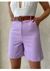 Kemerli Gabardin Şort Lila S25735