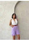 Kemerli Gabardin Şort Lila S25735