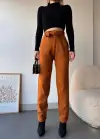 Kendinden Kemerli Triko Pantolon Camel