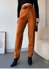 Kendinden Kemerli Triko Pantolon Camel