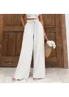Keten Bağcıklı Beyaz Pantolon