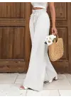 Keten Bağcıklı Beyaz Pantolon