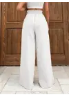 Keten Bağcıklı Beyaz Pantolon