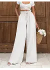 Keten Bağcıklı Beyaz Pantolon