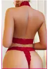Kırmızı Dantel Şeritli Seksi Sütyen Külot Takım