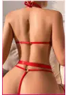Kırmızı Göğüs Fiyonklu Balenli Seksi Jartiyer Takım