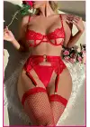 Kırmızı Midye Seksi Jartiyer Takım