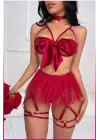 Kırmızı Saten Fiyonk Detaylı Özel Tasarım İç Giyim Seti