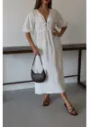 Kısa Kollu Müslin Elbise Beyaz Pt