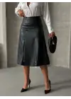 Komple Parçalı Deri Etek Siyah H26441