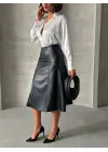Komple Parçalı Deri Etek Siyah H26441