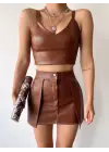 Kontrast Deri Etek Kahve W260015