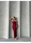 Krinkıl Tek Omuz Uzun Elbise Bordo S25455