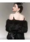 Kürk Orijinal Siyah Seksi Omuzluk Şık Kürk