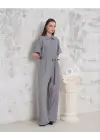 Kuşaklı Gömlek Yaka Salaş Tulum Gri S255822
