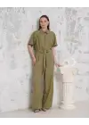 Kuşaklı Gömlek Yaka Salaş Tulum Haki S255822