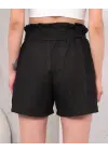 Kuşaklı Keten Şort Siyah S255265