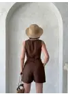 Kuşaklı Şortlu Tulum