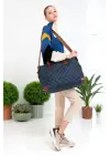 Lacivert Su Geçirmez Kumaş Kadın Büyük Boy Omuz Çantası