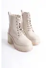 Lauren Bağcıklı Fermuarlı Ortopedik Taban Topuklukadın Bot  Kt - Krem