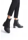 Lena Bağcıklı Fermuarlı Ortopedik Taban Topuklukadın Bot  St - Siyah