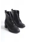 Lena Bağcıklı Fermuarlı Ortopedik Taban Topuklukadın Bot  St - Siyah