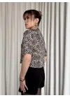 Leopar Desenli Crop Gömlek