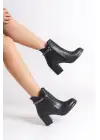 Lıa Fermuarlı Ortopedik Taban Taşlı Topuklu Kadın Bot  St - Siyah