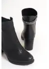 Lıa Fermuarlı Ortopedik Taban Taşlı Topuklu Kadın Bot  St - Siyah