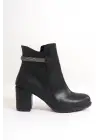 Lıa Fermuarlı Ortopedik Taban Taşlı Topuklu Kadın Bot  St - Siyah