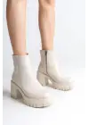 Lısse Fermuarlı Ortopedik Taban Kalın Topuklu Kadın Bot Kt - Krem