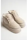 Loana Kadın Kürklü Bej Kışlık Kalın Tabanlı Bot