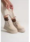 Loana Kadın Kürklü Bej Kışlık Kalın Tabanlı Bot